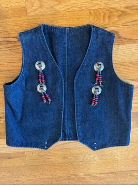 Kids Blue Denim Vest with Bead Accent Western style handmade